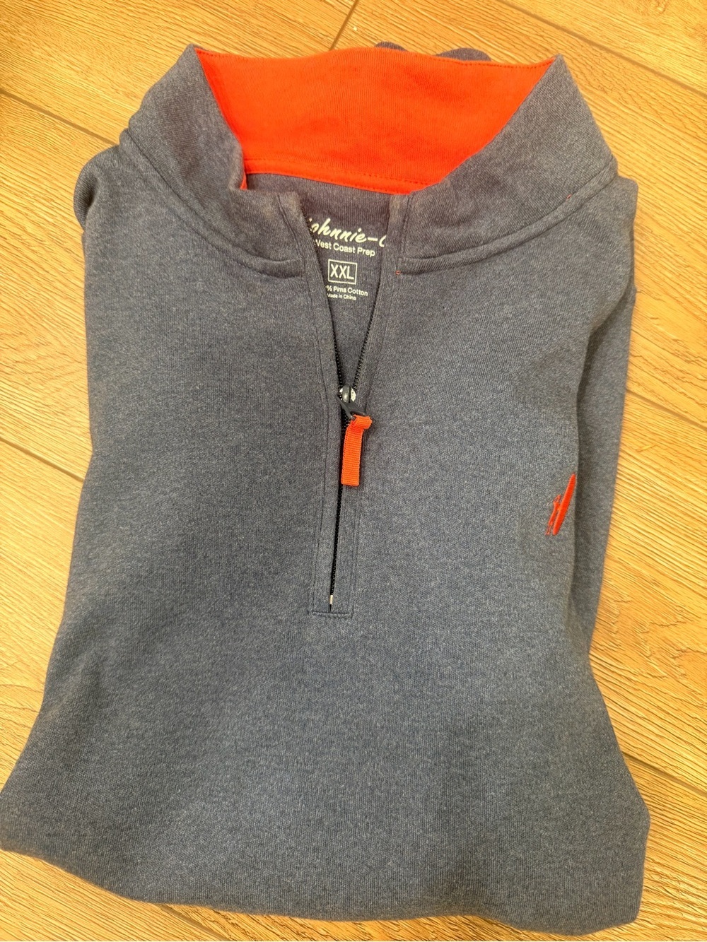 johnnie-O Men's Heather Gray Quarter-Zip Sweater with Orange Accents